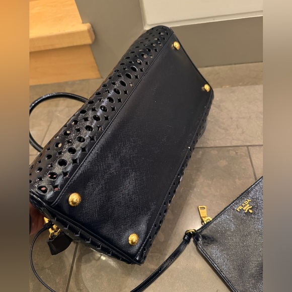 Prada Saffiano Vernice Perforated Bowling Bag with Wallet - Picture 5 of 12